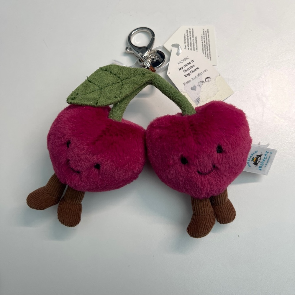 BNWT RARE Jellycat Amuseables Cherries Bag Charm Plush Accessory Fruit Keychain - Picture 4 of 6